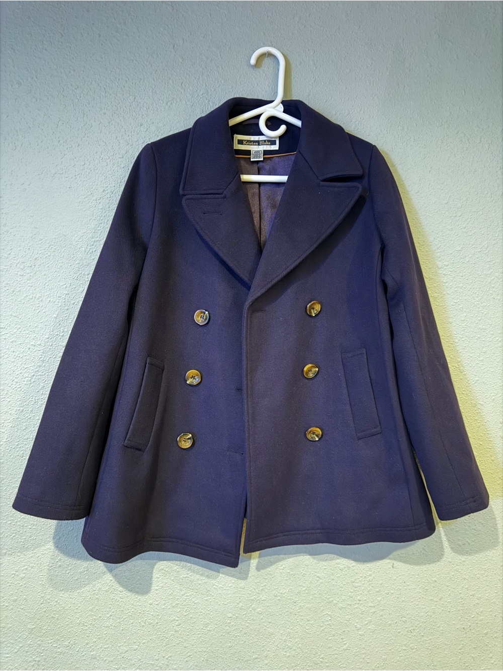 Kristen Blake Purple Wool Blend Double Breasted Pea Coat